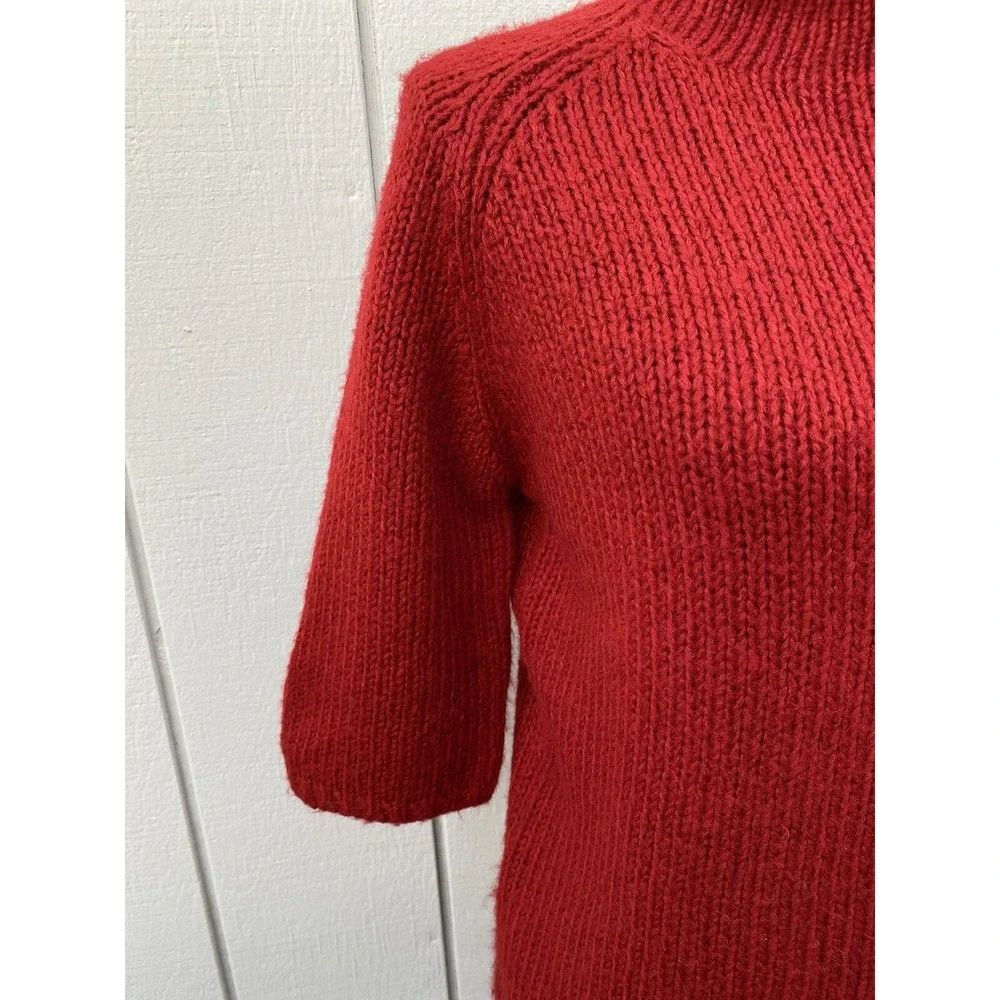Apostrophe Women's Red Rolled Turtleneck Wool Blend Short Sleeve Sweater- Size L - Picture 3 of 11